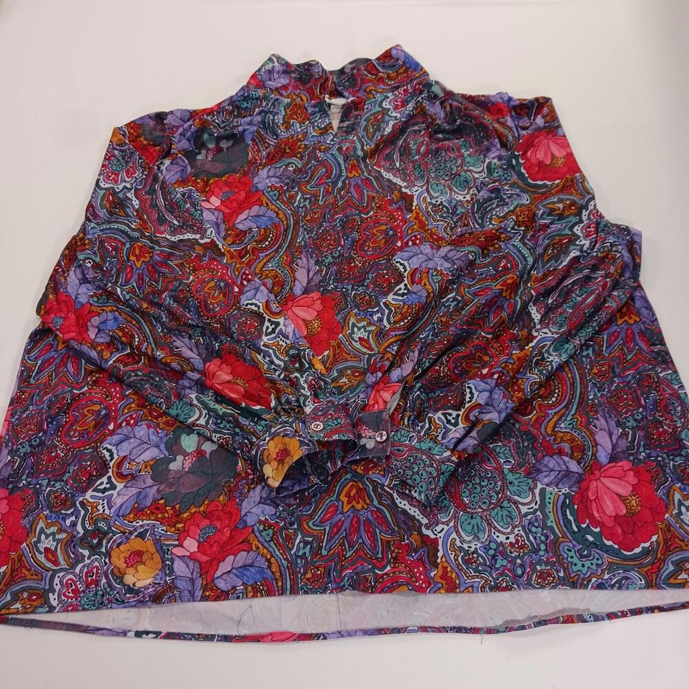 Vintage Floral Blouse Top Notch Long Sleeve Collared Shirt Women’s Chest 59"